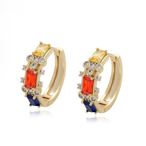 Hoop Earrings 14k Gold Plated Colorful Cz Zircon Luxury Jewelry - Picture 6 of 10